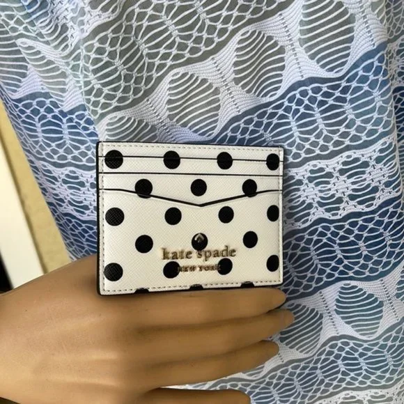 Kate Spade Staci Small Slim Cardholder Dot Printed Cream Multi - Picture 15 of 16